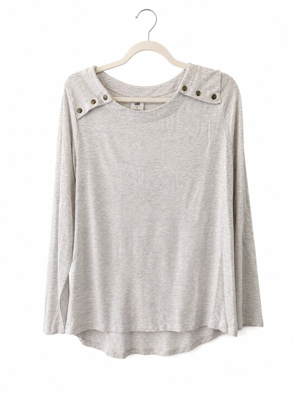 Cabi Women's Long Sleeve Light Gray Top with Button Detail Size Large